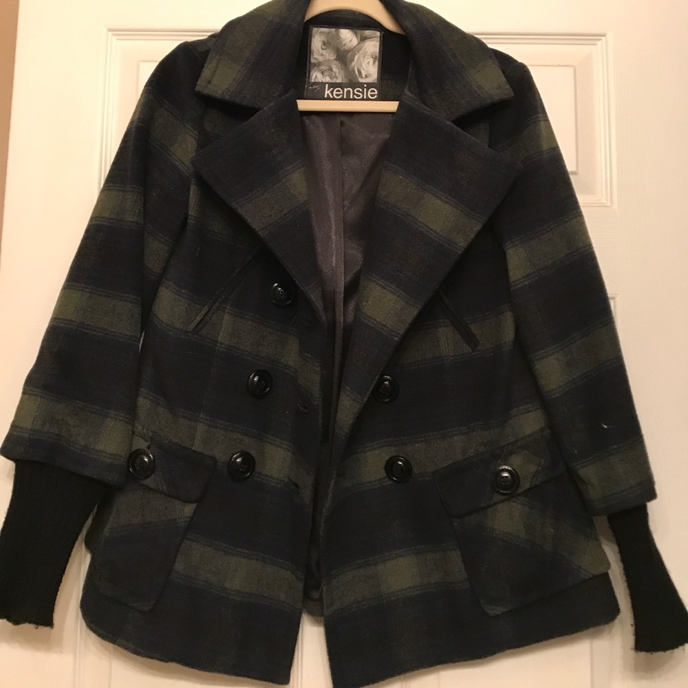 Kensie plaid pea coat. Size M